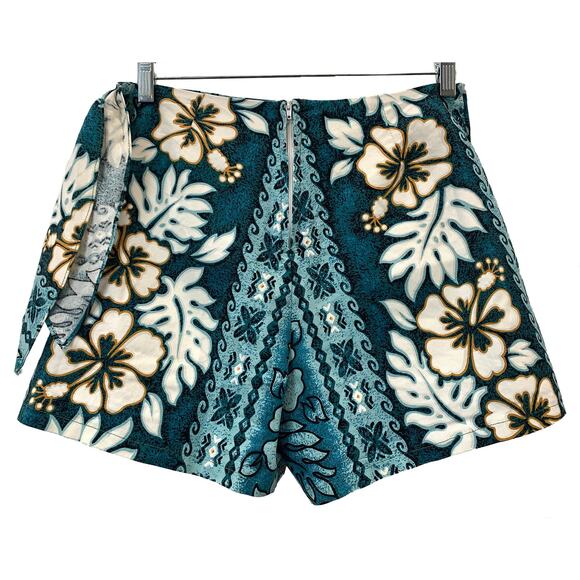 Vintage 80s 90s Hawaiian Skort | Teal Blue Tropical Floral Print made Hawaii - Picture 7 of 8